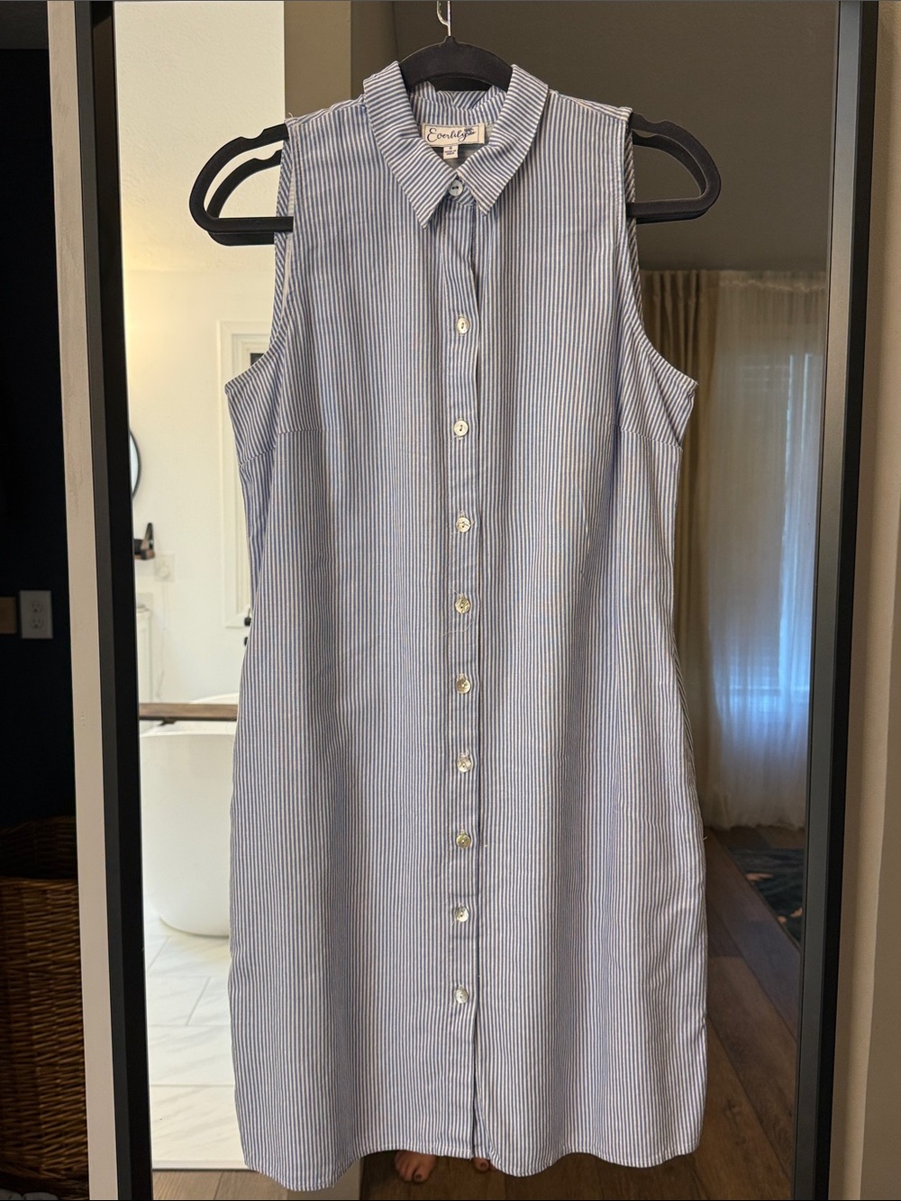 Eberjey Sleeveless Blue Pinstripe Midi Shirt Dress
